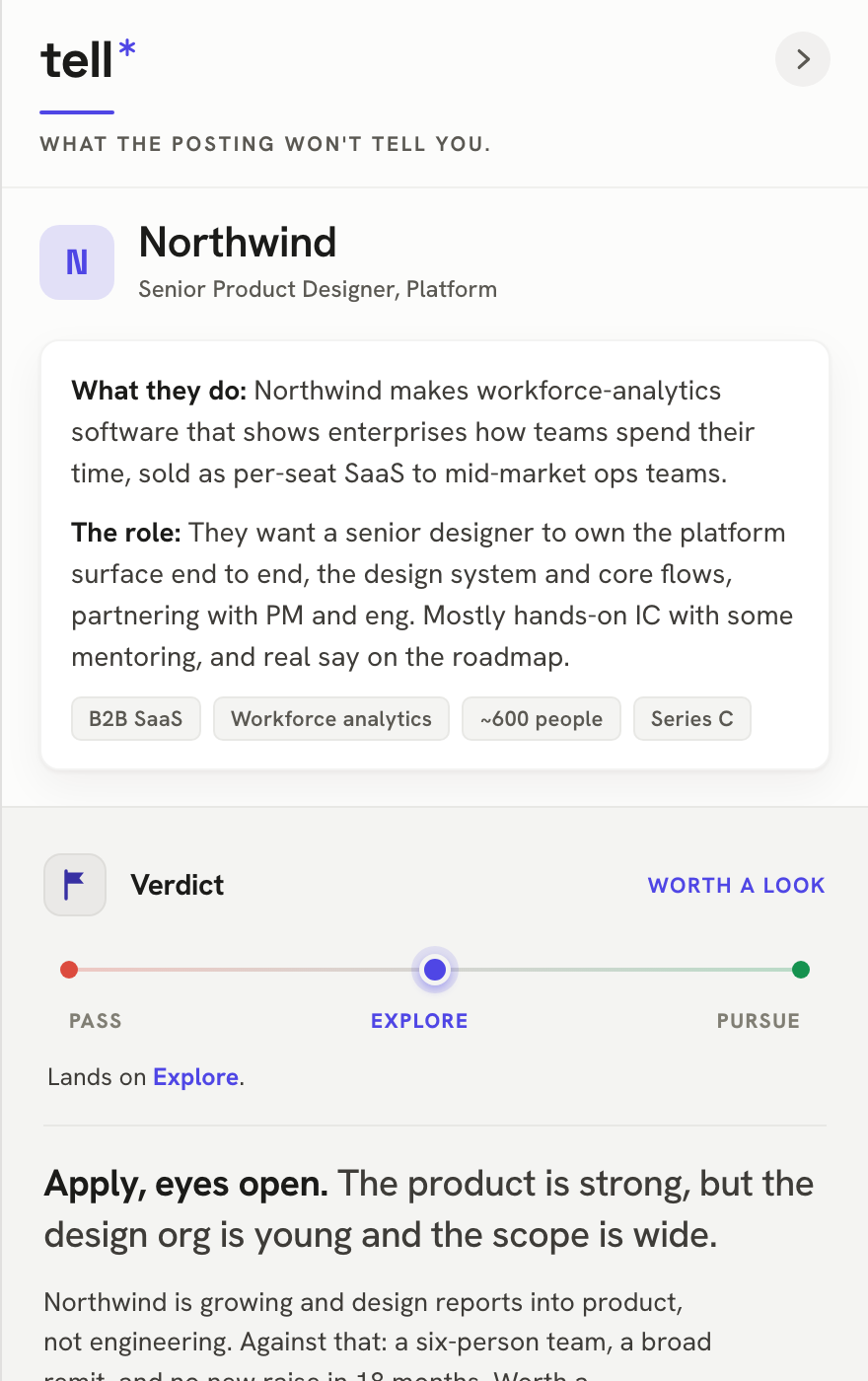 A tell decode of a sample job posting